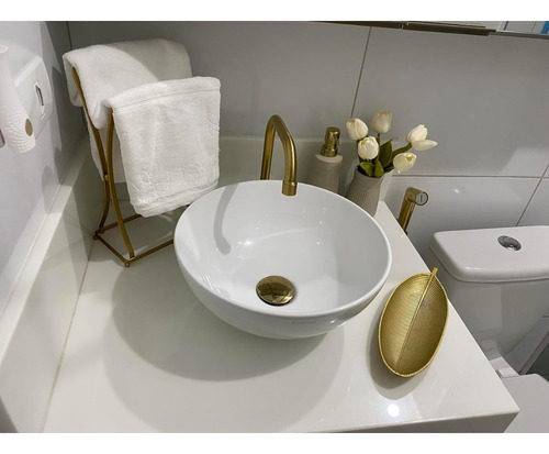 Suporte Porta Toalha De Bancada P/ Lavabo Banheiro Dourado Dourado