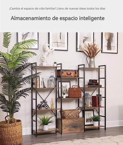 Estantería 4 Niveles Madera Con Estantes Abiertos Y Cajones Negro