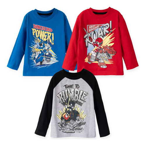 Paquete 3 Camisetas Cosplay Niños Power Rangers Azul-rojo-za