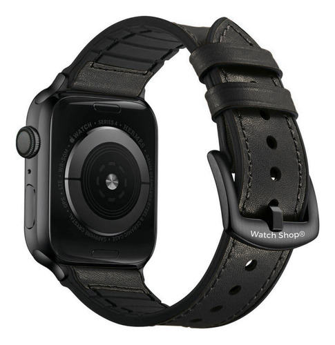 Pulseira Couro E Silicone Para Apple Watch 44 45 46mm