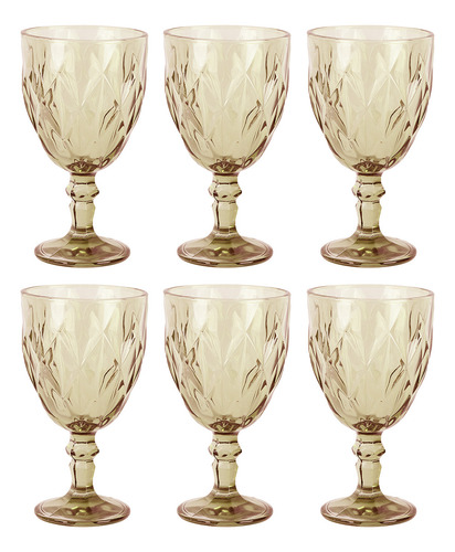 Set X6 Copas Vidrio Tallado Dakota Elegante Vintage Color Dorado