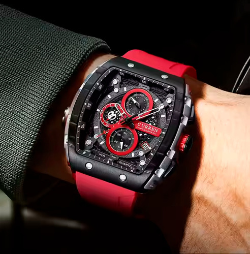 Reloj Curren 8842 Original Hombre Elegante Rojo Negro
