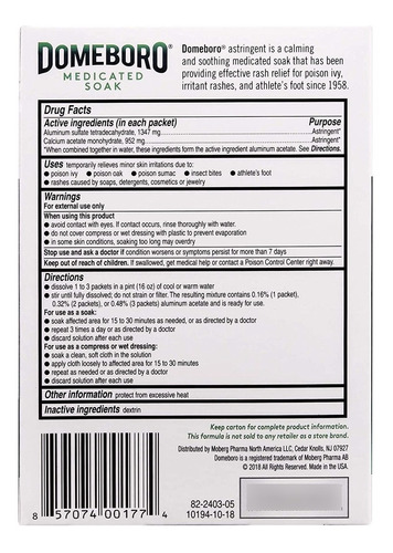 Choice One Domeboro Paquetes De Solución Astringente En Polv