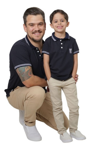 Kit Tal Pai Tal Filho Polos Masculina Marinho Ceu