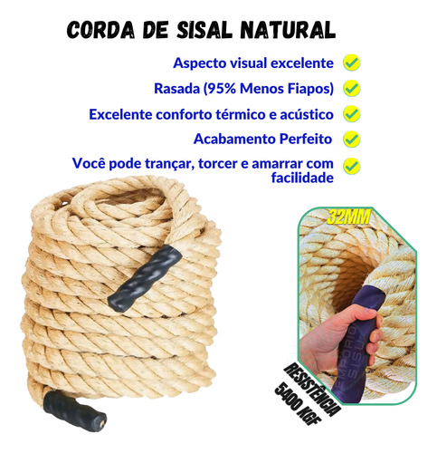 Corda Naval Sisal 32mm 6 Mt Exercicio Funcional E Rope Climb