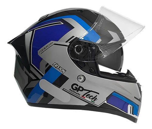 Capacete V128 Fusion Prata Azul ±1600g Abs | Gp Tech