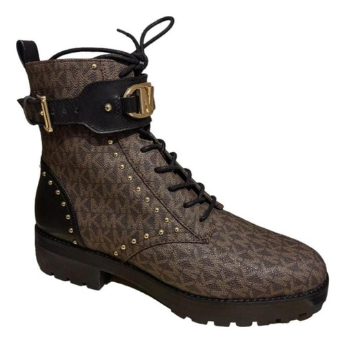 Botin Dama Combat Café Con Print 8 Medida Usa Cod. 3694