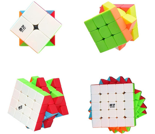 Imagen 2 de 9 de Cubos Rubik Qiyi 2x2 3x3 4x4 5x5 Stickerless Paquete 4