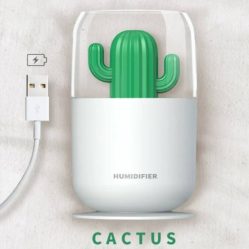 Humidificador Aromatizador Cactus Usb Difusor Luz Led 300ml