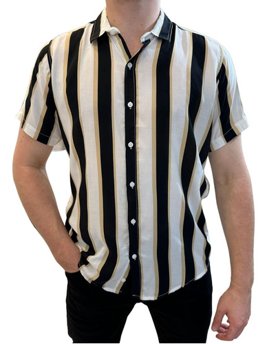 Camisa A Rayas Viscosa Manga Corta Hombre Caballero Ebk ®