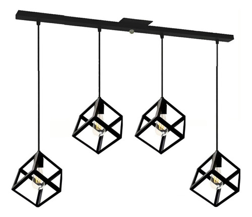 Aplique 4 Colgantes Cubo Negro Para Lampara Led