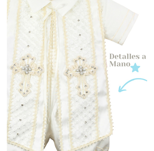 Traje Ropon Bautizo Niño + Kit Vela Traje Bautizo + Zapatos Beige Talla 2 (12-24 Meses) 10