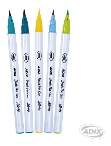 Imagen 2 de 2 de Set Brush Pen Verdes Y Amarillos 5 Unidades Lettering