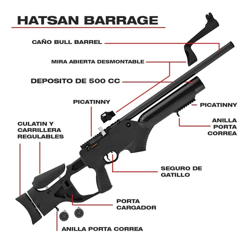 Rifle Pcp Hatsan Barrage Semiauto + Inflador Mira Ir Estuche