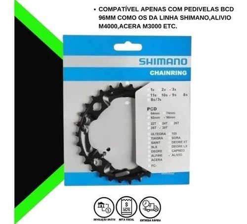 Coroa Engrenagem 30d Shimano Fc-m4000 Alivio Bcd 96mm 3x9v.