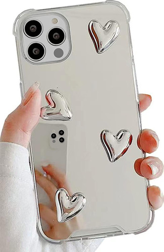 Funda Para iPhone 14 Pro Max - Plateada/corazones