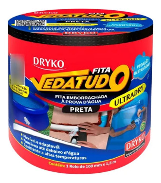 Super Fita Veda Tudo 10cm X 1,50m Preta Dryko