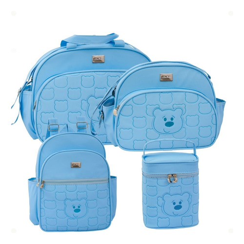 Kit Bolsa Mochila Maternidade Menino Menina Urso Luxo Cor Azul-claro