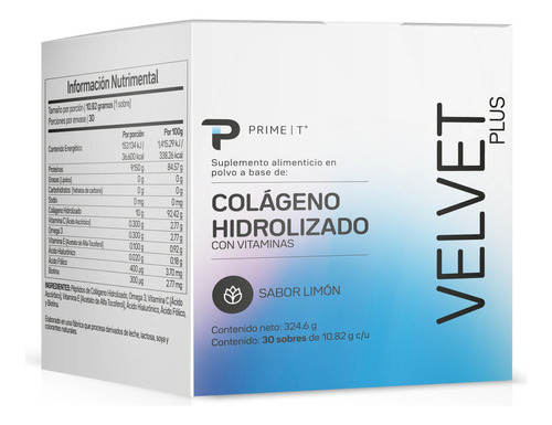 Colágeno Hidrolizado Velvet+ Primetech 30 Sobres De 10.82g