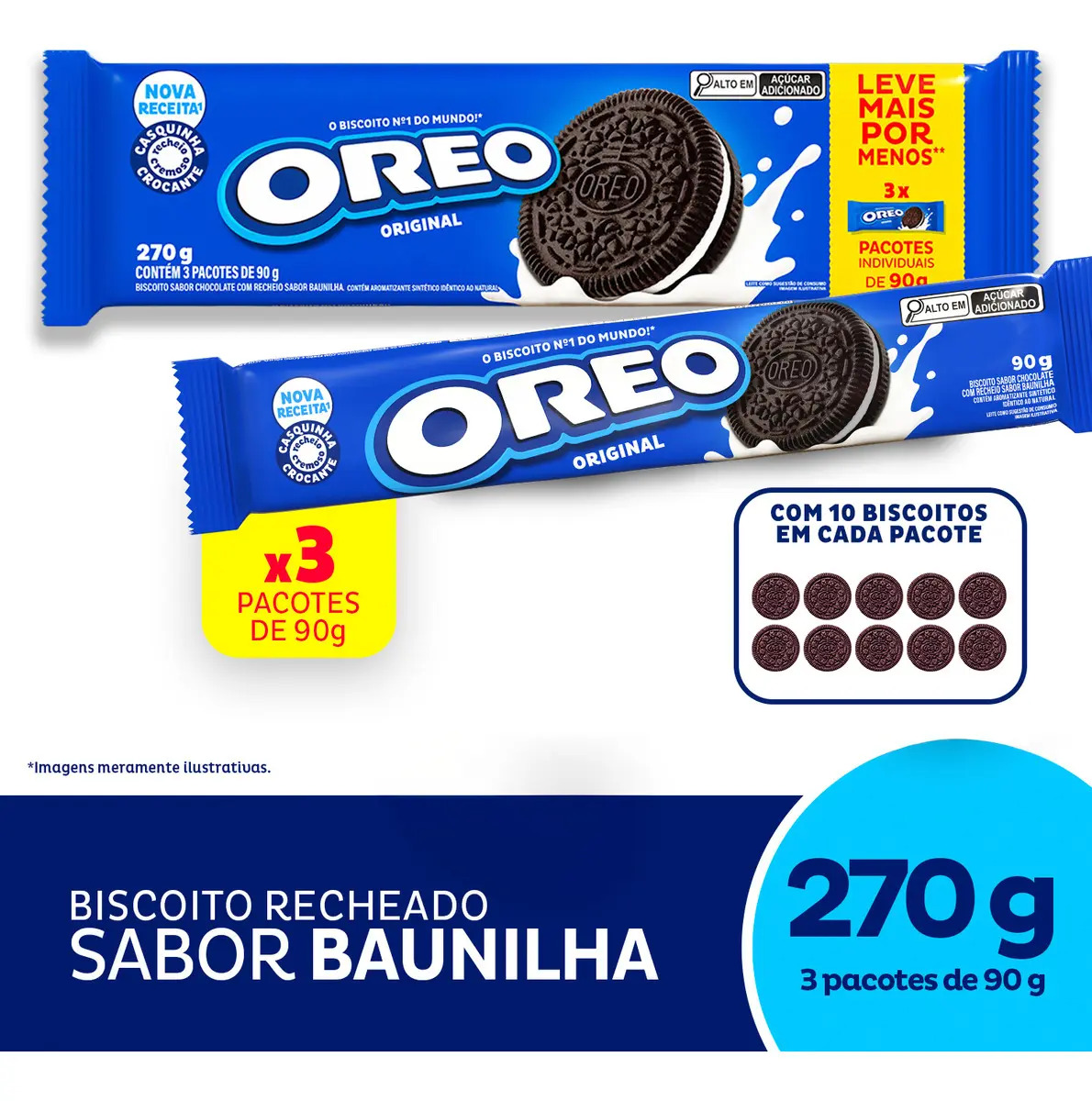 Biscoito Recheado Oreo Original - Embalagem Econômica Multipack 270g