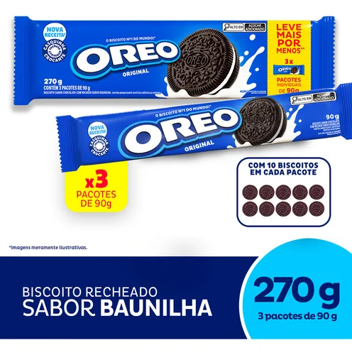 Biscoito recheado Oreo original embalagem econômica multipack 270g