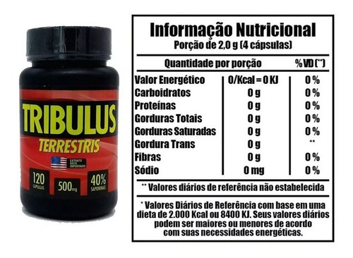 Imagem 2 de 2 de Kit 2 Tribulus Terrestris 500mg 40% Saponinas 240 Cápsulas