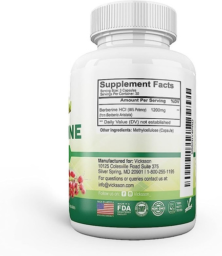 Imagen 3 de 5 de Berberine Hcl 1200 Mg 90 Cápsulas Oferta Remate