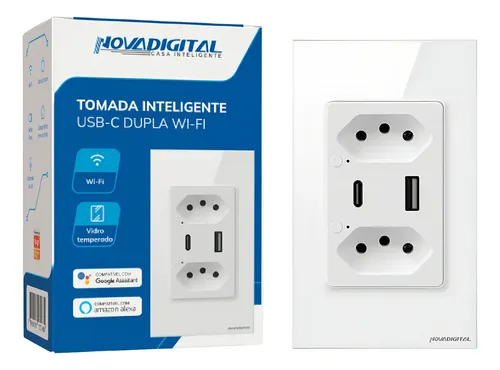 Tomada Inteligente Wifi Novadigital Dupla 20A e 10A Usb + USB-C C...