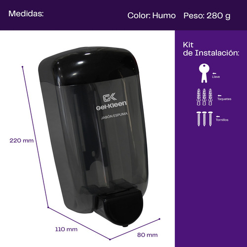 Gel Kleen. Jabonera Rellenable Espuma. 1000ml Negro