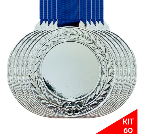 Kit 60 Medalhas Personalizáveis Grande Centro Liso Ø55mm Cor Prata