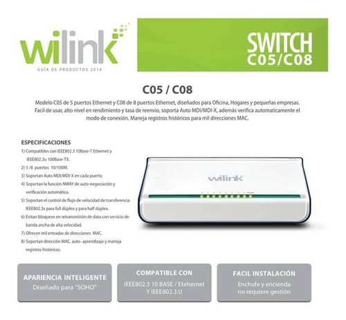 Imagen 2 de 2 de Switch Wilink 5 Puertos Ref:12