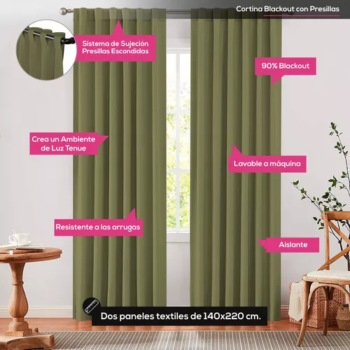 Cortinas Blackout Textil 2 Paños 140x220cm Verde Vip