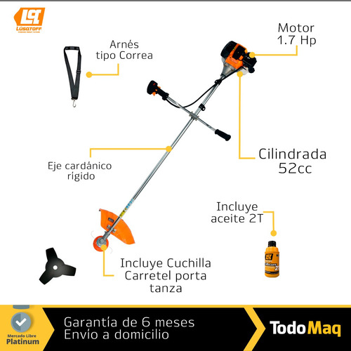 Imagen 3 de 6 de Desmalezadora Motoguadaña 52cc Garden Plus Lusqtoff