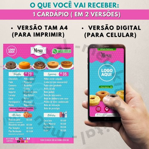 Imagem 3 de 9 de Cardápio Bolos Caseiros+ Qr Code Grátis | Edite Fácil Pc/