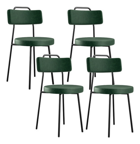 Kit 04 Cadeiras Decorativas Barcelona Couríssimo Verde Musgo Cor da estrutura da cadeira Preto Cor do assento Verde-musgo Desenho do tecido Liso Quantidade de cadeiras por conjunto 4