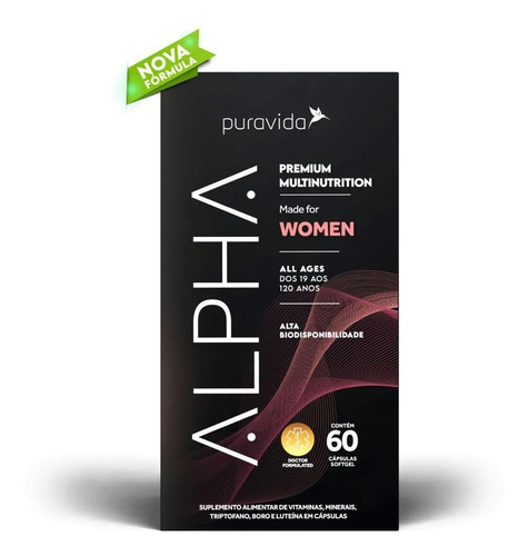 Suplemento Em Cápsulas Pura Vida Premium Alpha Women Multivitamínico Sabor Neutro Em Pote De 200g 60 Un