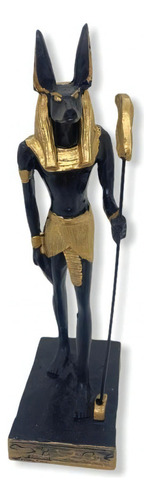 Imagem Deus Egípcio Anubis Preto E Dourado Em Resina 22 Cm