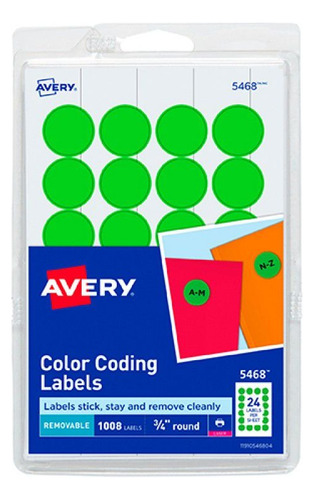 Etiqueta Removible Redonda Varios Colores Avery (18 Paq.) Verde Neón