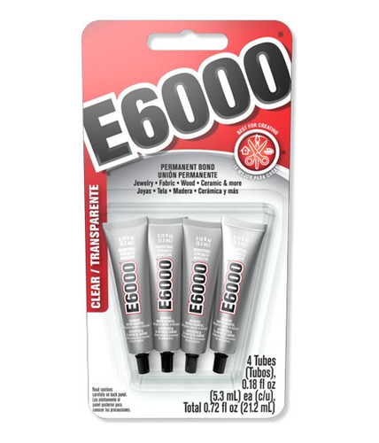 Pegamento E6000 Mini De 0.18 Oz. 5.3 Ml. Pack Con 4 Piezas