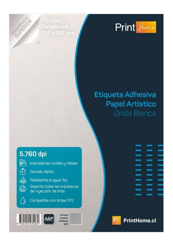 Etiqueta Adhesiva Papel Artistico Onda Blanca A4 X 20 Hojas