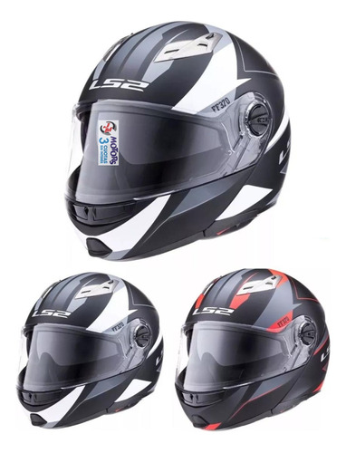  Jm Casco Rebatible Ls2 370 Stripe White Negro Y Blanco Mate