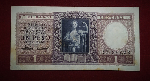 Billete 1 Peso Moneda Nacional 1954 Bottero 1912