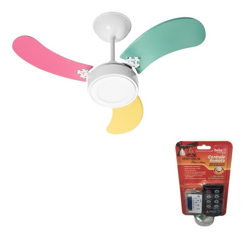 Ventilador De Teto New Led Colors 3 Pás Com Vontrole Remoto Cor Das Pás Feminino Cor Da Estrutura Branco Voltagem 220v