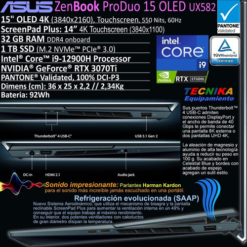 Imagen 8 de 9 de Asus Zenbook Pro Duo 15 Oled 4k Touch I9 32gb 1tb Rtx3070ti