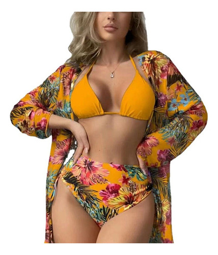 2023 Mujer Verano Kimono Beach Cover-up Set + Bikini