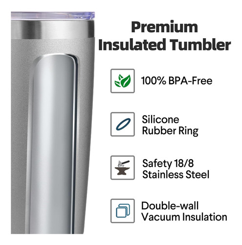 Vaso Termico 20oz Acero Inoxidable Con Tapa Y Popote Plateado Lisa