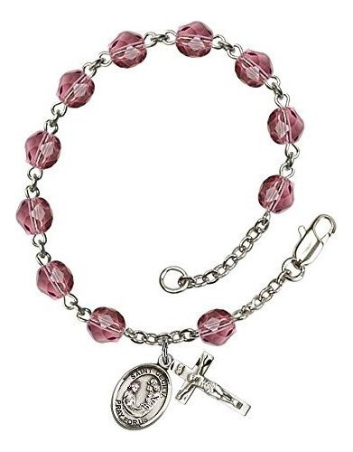 Pulsera De Dije - St. Cecilia Silver Plate Rosary Bracelet 