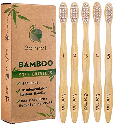 5pcs Sprmal Bambú Cepillos De Dientes 100% Natural Biodegrad