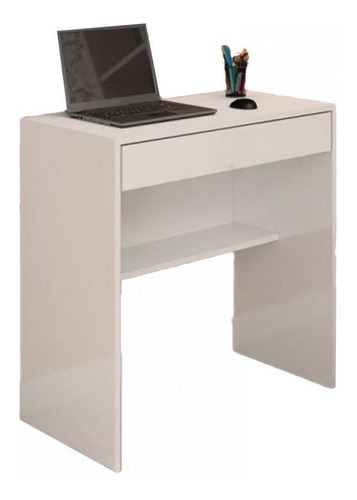 Mesa Escrivaninha Com 1 Gaveta E Prateleira Em Mdf - Branco