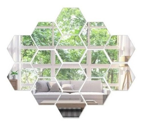 Vinilo Decorativo Espejo Pared Adhesivo Hexagonal 6